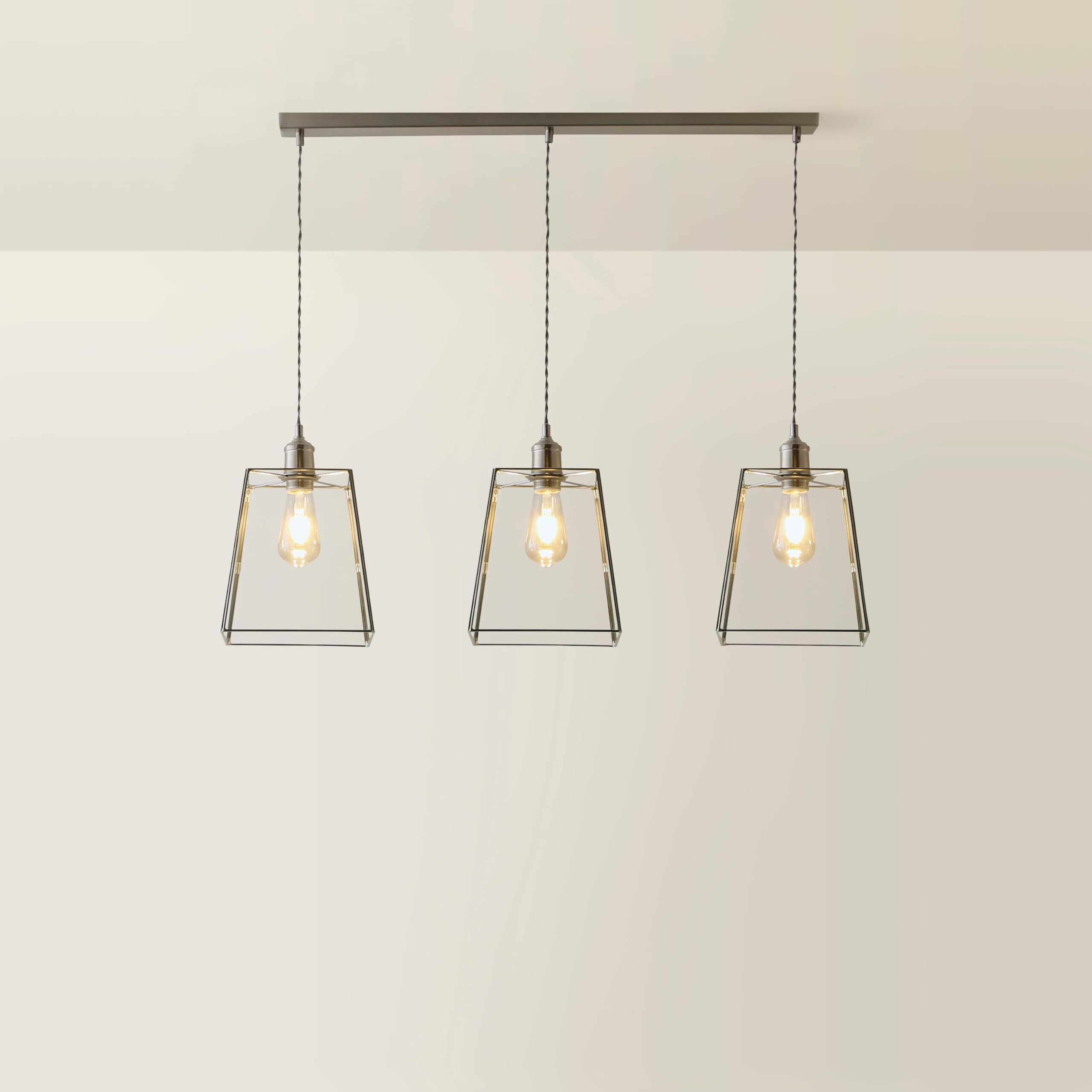 ValueLights | Susie Glass Lantern Lamp Shade 3 Drop Brushed Chrome Diner Ceiling Pendant Light | Shades, Home Décor & Improvement Essential | Includes Full Wired Fitting