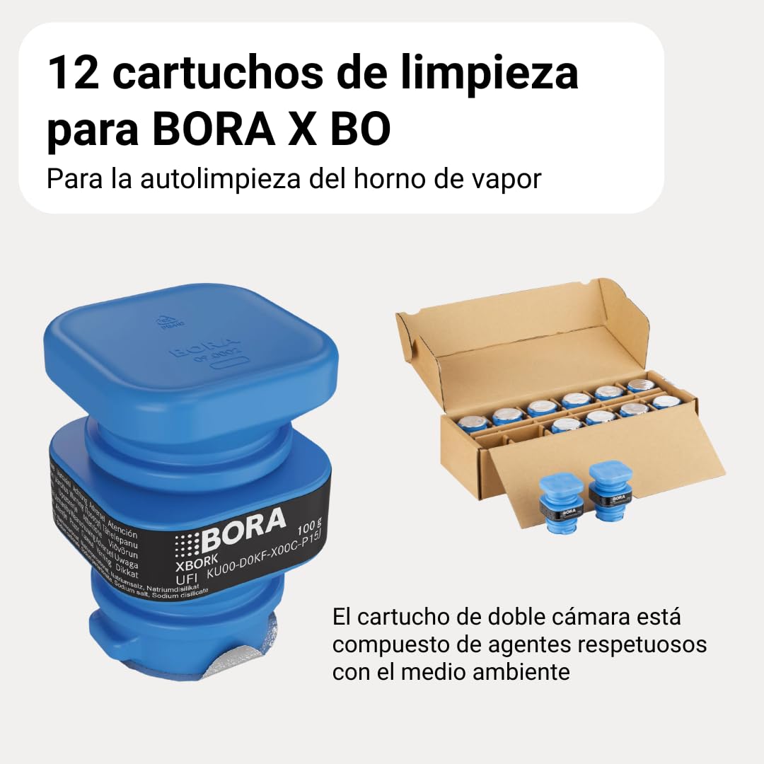 BORA 12 cartuchos de limpieza para horno de vapor BORA X BO, autolimpiante, cartuchos de doble cámara, accesorios de limpieza, XBORK/12