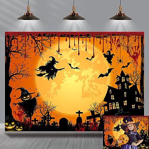 Fond de fête d'Halloween orange et horreur 240x180 cm pour château