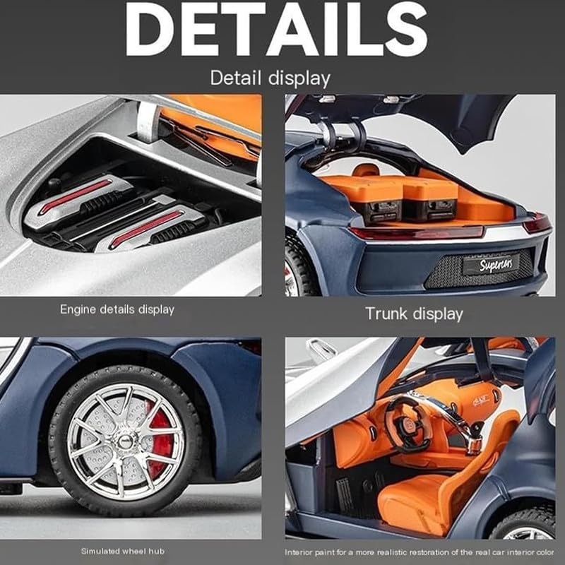 Image of Kids Model 1:24 Bugatti Atlantic Die Cast Metal Car Pull Back Action Opening Doors with Realistic Engine Sound Lights Toy Car Gift for Boys - Silver Black