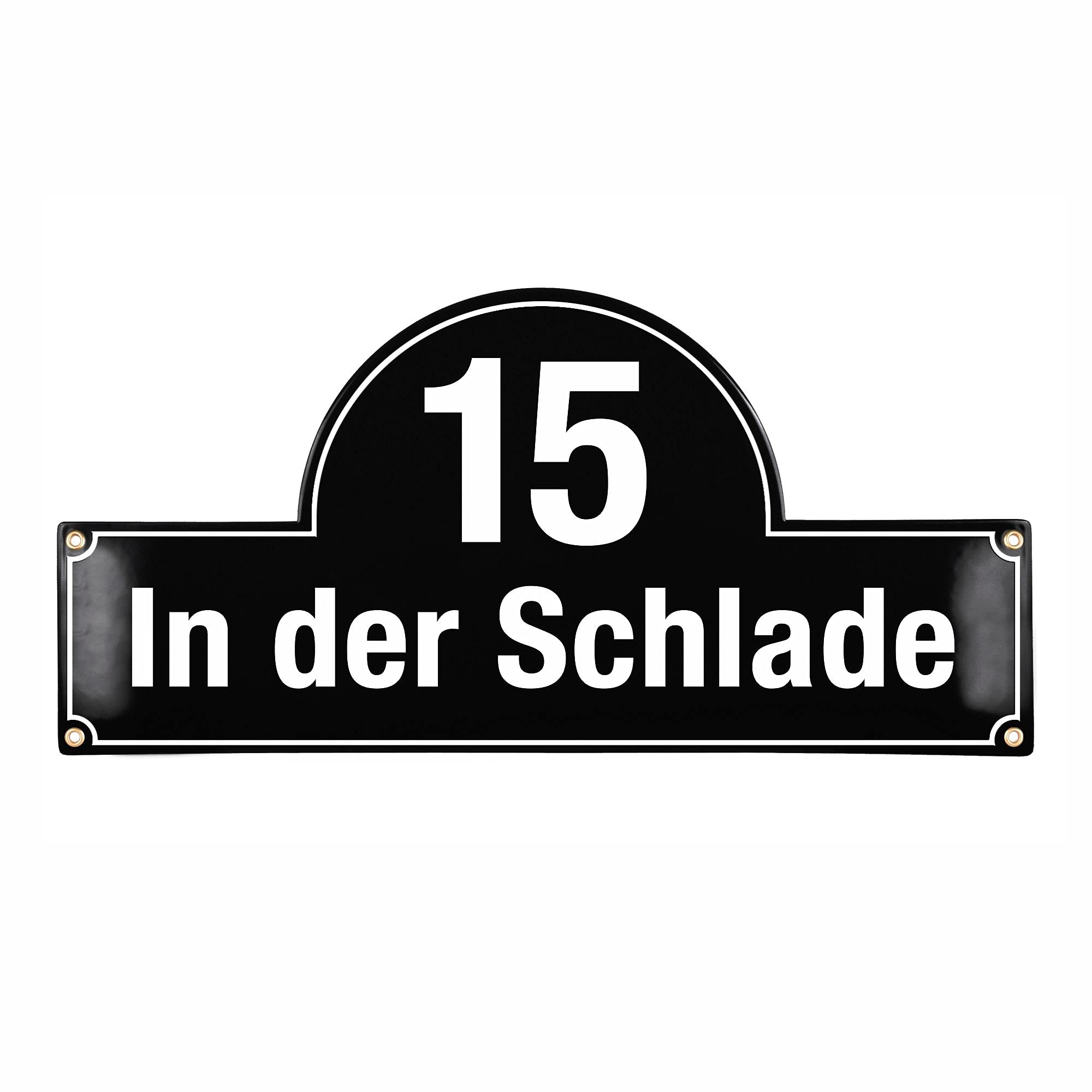 Hausnummerschild Hausnummer mit Straßenname - 24x50 cm - Keramik Emaille - Wetterfest - Personalisiert (Weiß)