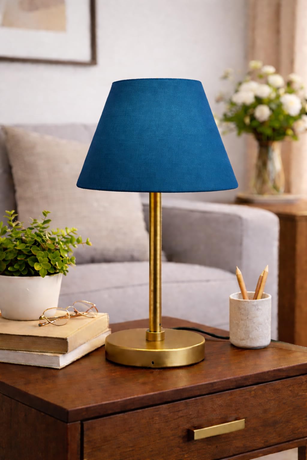 Elegant Table Lamp | Golden Metal Base with Red Fabric Shade | E27 Holder Compatible | 9W LED Bulb Support | Elegant Bedside & Living Room Lamp