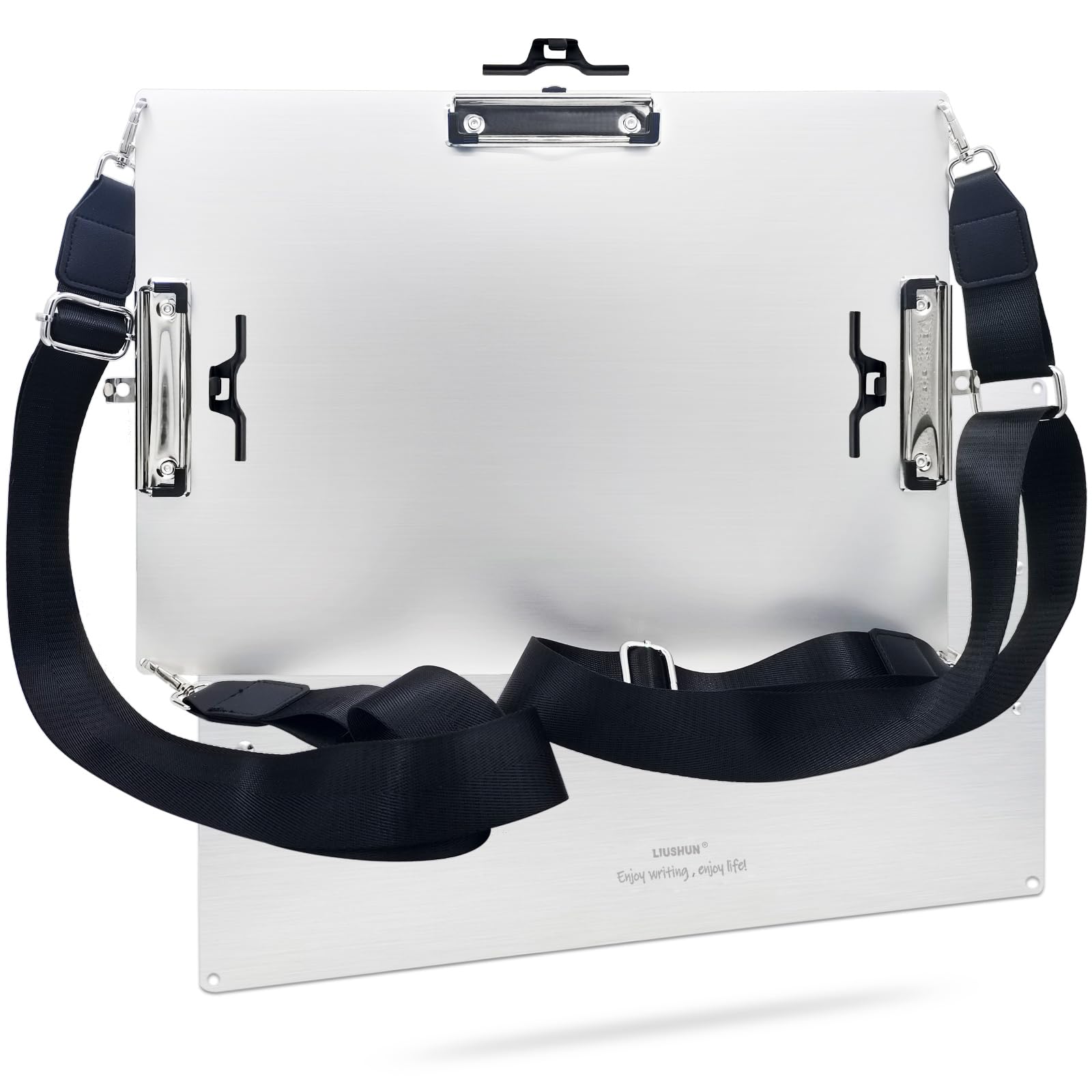 Klemmbrett mit drei Clips, Aluminium, 28,9 x 43,2 cm, mit 2 speziellen Schultergurten, Metall-Klemmbretter zum Aufhängen, Kunststifthalter, extra großes Klemmbrett für Feld, Zeichnen, Geschäft, Büro,