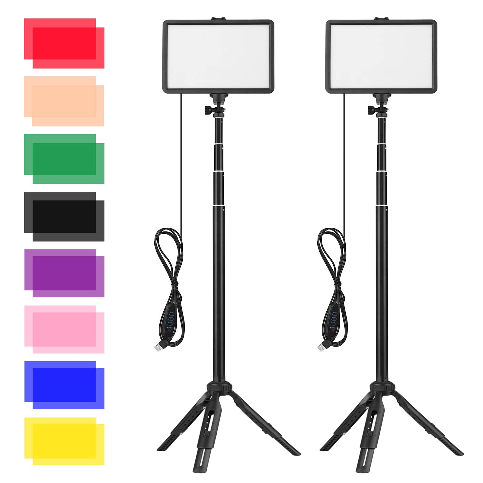led video light,USB LED Video Light Kit Video Conference Lighting with 2 * LED Fill Light 3200K-5600K Dimmable + 2 * Extendable Tripod + 16 * Color Filters for Live Streaming Video Recording Online M