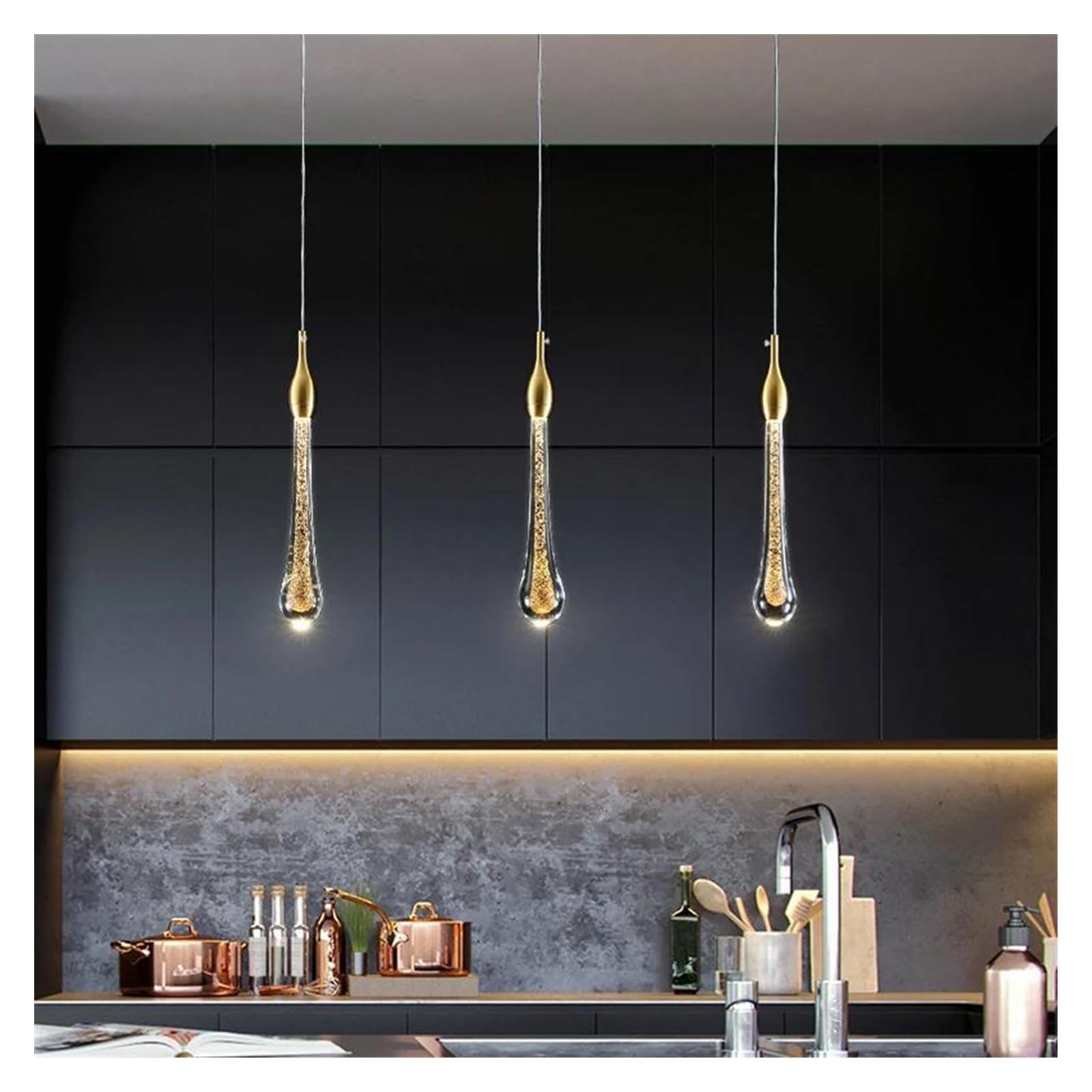 HYJAUSXB LED Art Deco Copper Glass Water Drop Designer Chandelier Lighting Lustre Suspension Luminaire Lampen for Living Room Staircase(4 Light)
