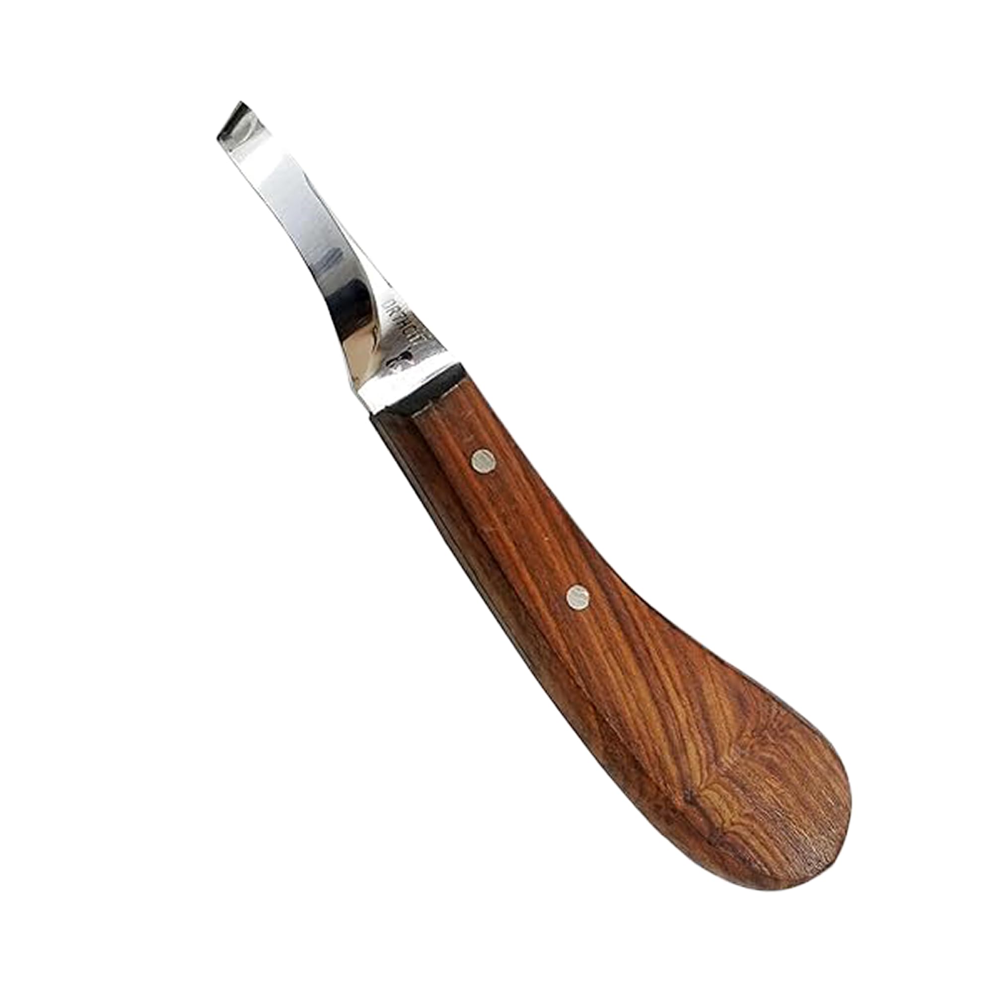 DrTail Hoof Knife Single Sided Edge Curved Blade – Stainless Steel Curved Blade Farrier Tool with Wooden Handle, Multipurpose Hoof Trimming Knife for Livestock, 3-Inch Blade, 8.5-Inch Overall