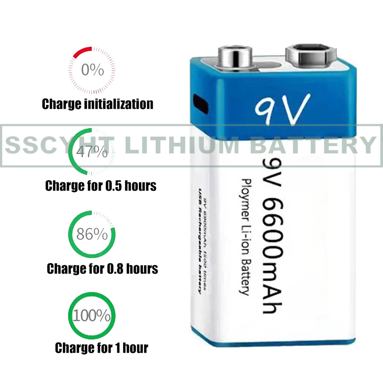 Batería Litio Recargable 9V Batería Iones Litio Alta Capacidad 9V 6600mAh con Cable Carga USB para Alarmas Humo/multímetros/micrófonos/Juguetes Batería Respaldo,3pcs 9v6600mah