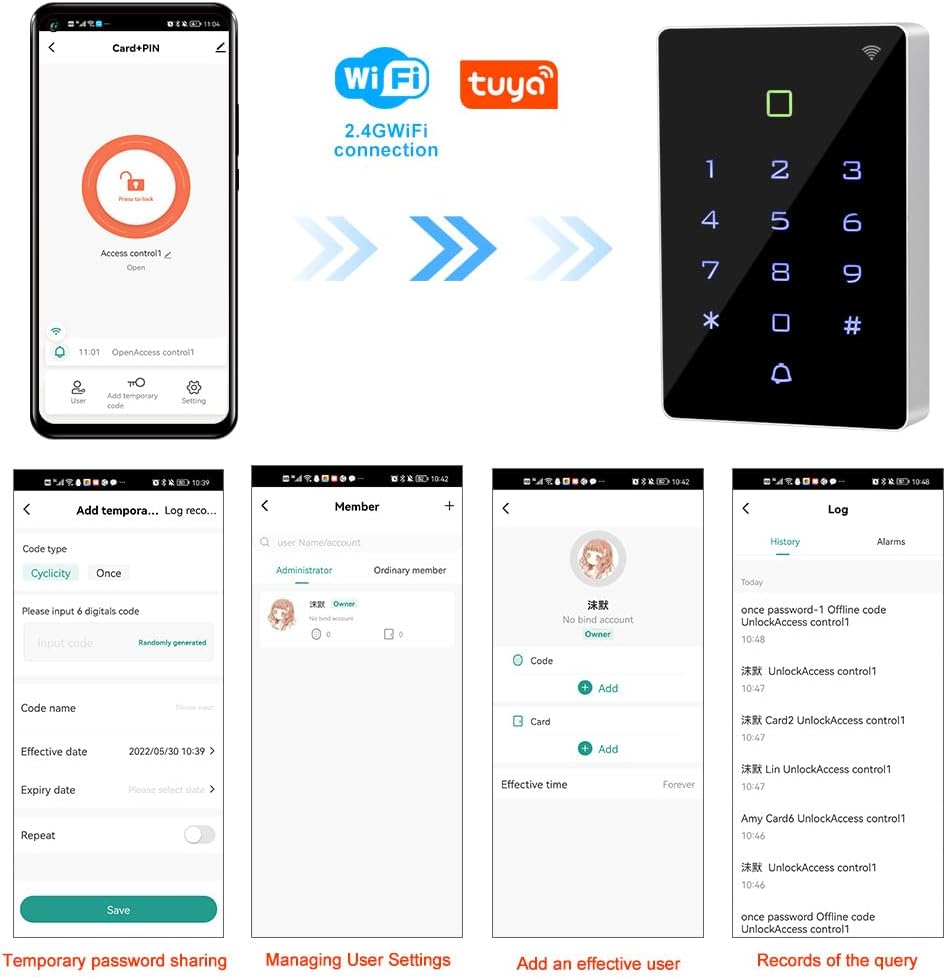 HERNAS Smart Access Control System Kit, IP68 Outdoor Waterproof Door Lock, Tuya APP Remote Control, with 600lbs Magnetic Lock and 12V Power Adapter, Unlocking Logs Traceable