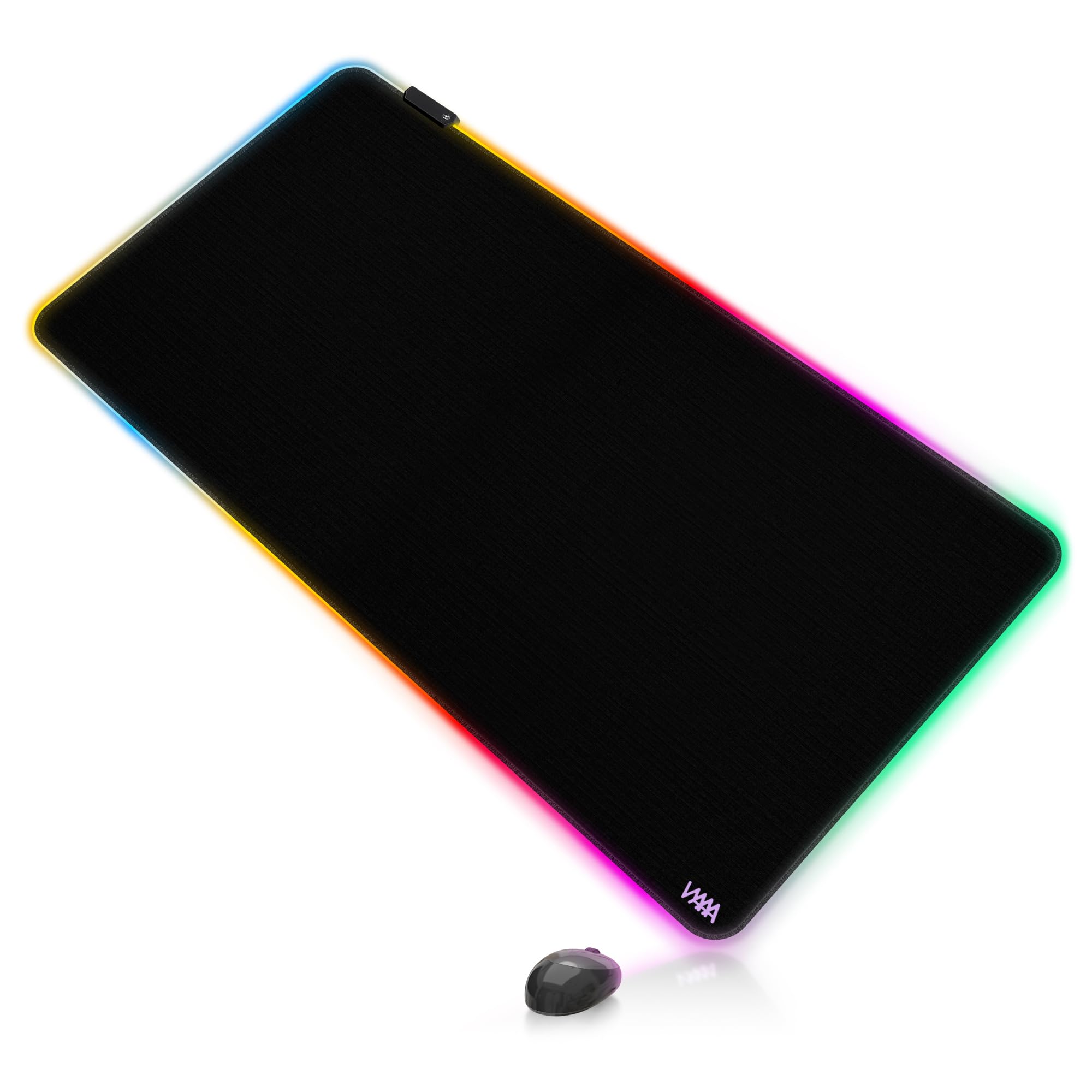 Vyaaa Tapis de souris de jeu RVB de 101,6 x 50,8 cm, tapis de bureau XXL LED avec 9 modes d'éclairage, surface lisse et base en caoutchouc antidérapant pour jeux/bureau/maison (noir)