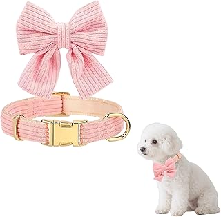 Cute Dog Bowtie Collar Adjustable Cotton Soft Bowtie Collar with Removable Bow for Small Medium Dogs Wedding Party Daily Fashion Accessories Pink