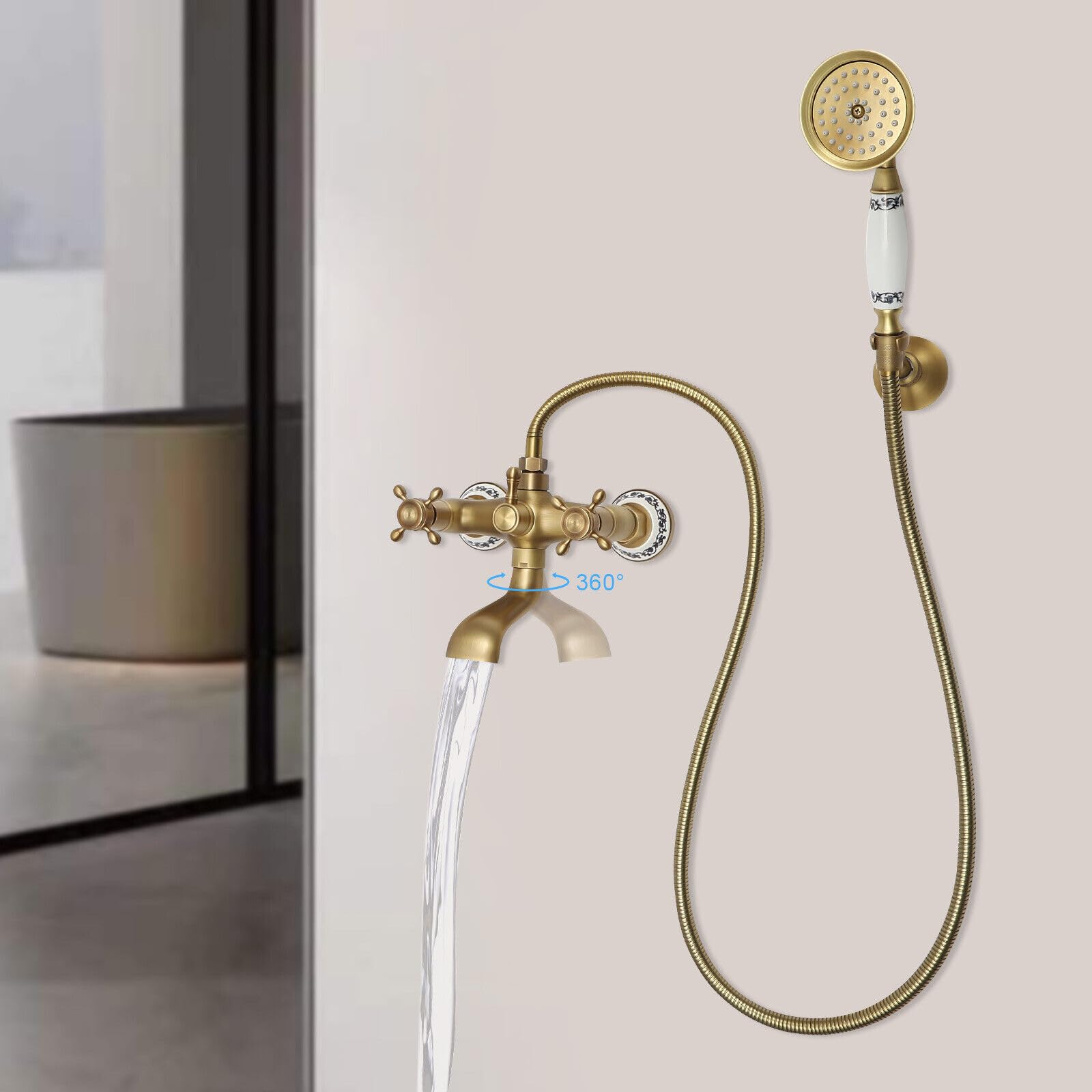 Rubinetto doccia anticato, sistema doccia con tubo a molla, miscelatore doccetta per bagno, docce e vasche da bagno