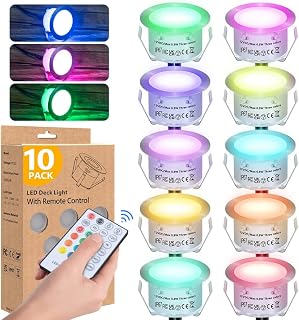 10 Pack Led Decking Lights RGBW Multicolor Chasing Effect, Waterproof IP67 LED Deck Lights with Remote Control, Ø42MM 12V Plinth Deck Lights Colorful for Terrace/Patio/Path/Wall/Garden/Decoration
