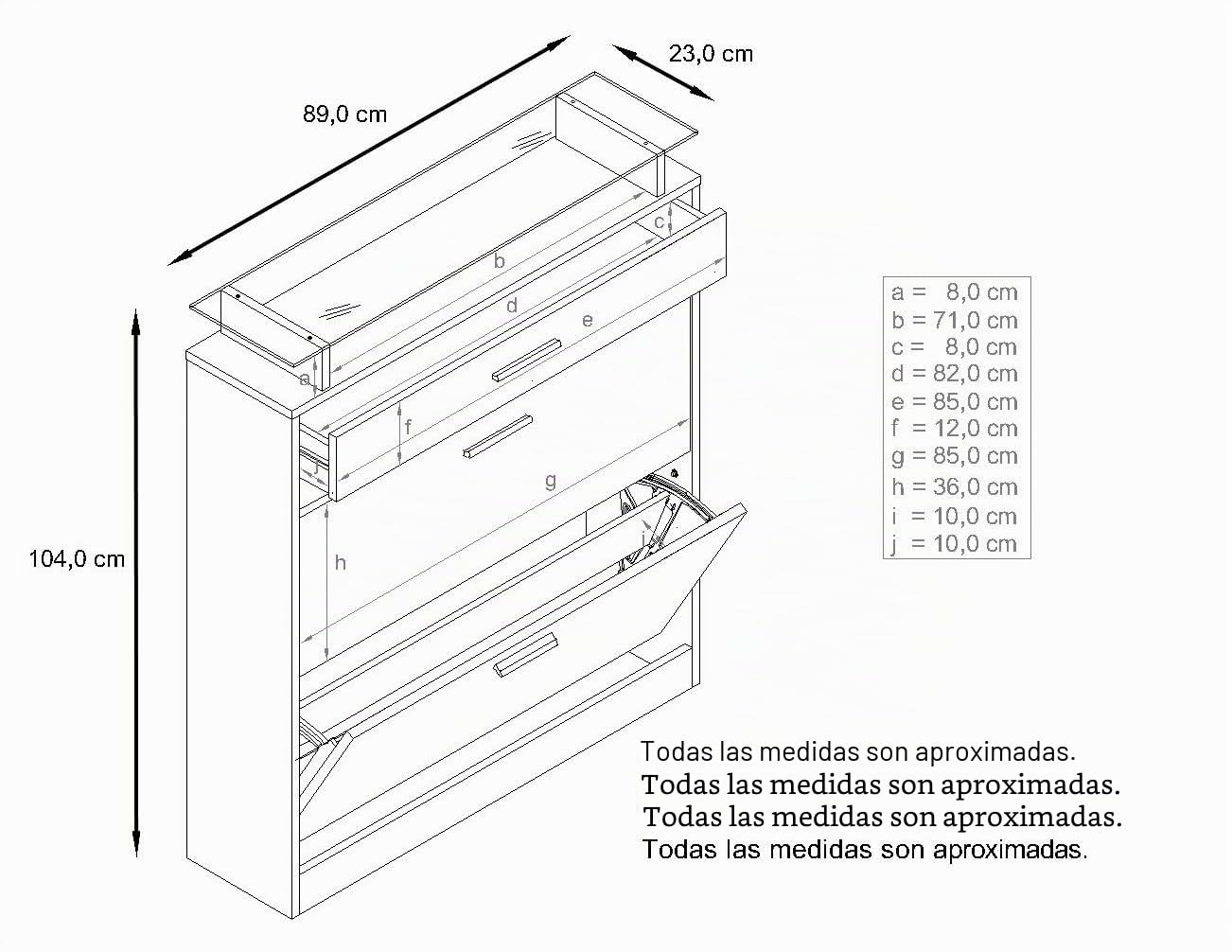 Vladon Zapatero Loret, Armario para Zapatos para 16 Pares de Zapatos con 2 Puertas abatibles y 1 Cajón y Estante de Cristal, Blanco Mate/Negro de Alto Brillo (89 x 104 x 23 cm)