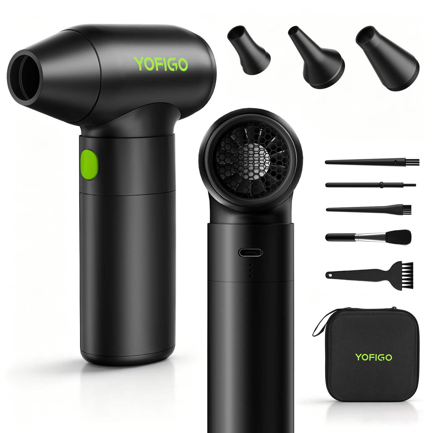 Spolverino ad aria compressa, kit di pulizia per drone, obiettivo fotocamera e computer | Pulizia profonda a 3 velocità 150K RPM per PC, tastiera ed elettronica. Ricaricabile ecologica sostituisce l'aria in scatola.