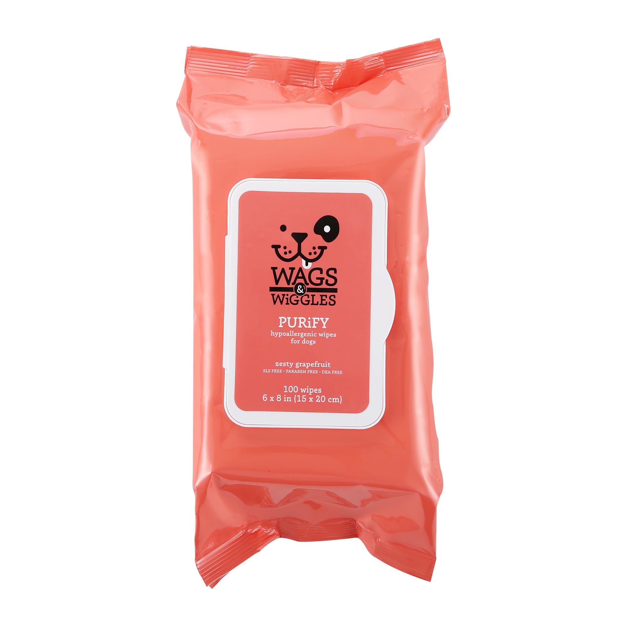 Wags & Wiggles Purify Hypoallergenic Wipes for Dogs, Zesty Grapefruit Scent - Scented Dog Wipes Gently Clean & Condition Your Dog's Coat Without A