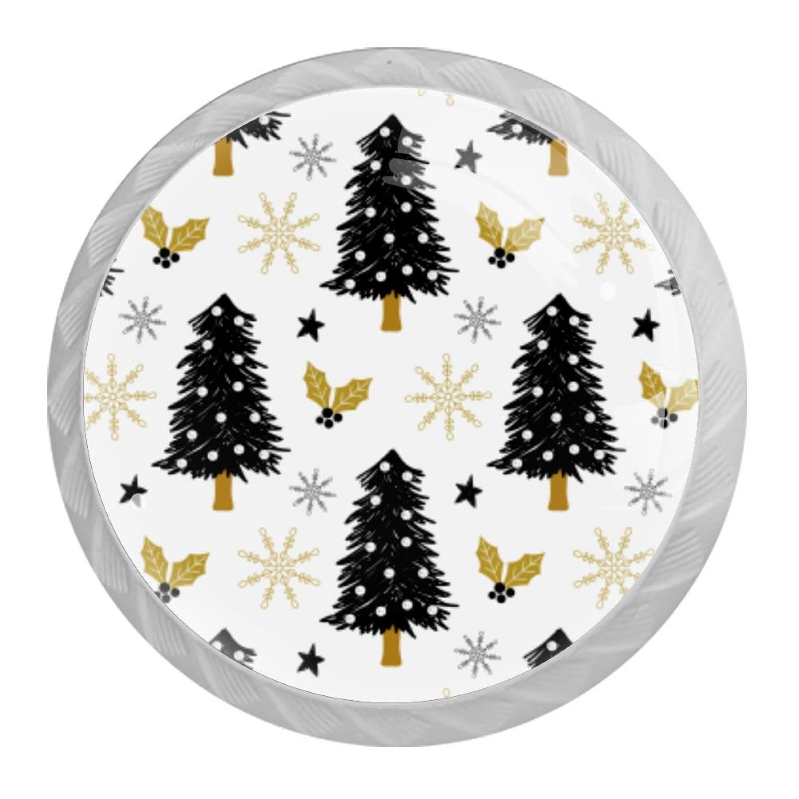 Tqmspg Multi07 4 Pieces Drawer Pulls Christmas Tree Snowflakes Pattern Door Knobs Dresser Handles For Kitchen Wardrobe Cupboard Hardware Furniture