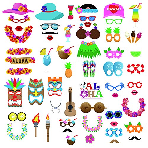 Photo 1 of Hawaii Photo Booth Props,Aloha Photo Booth Props,Tropical Party Props,Beach Day Themed Party Decorations (46CT)