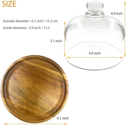 Miniatura 2 de Paquete de 2 soportes de madera para pasteles con cúpula de vidrio, soporte pequeño para pasteles con tapa, bandeja de servidor de exhibición de