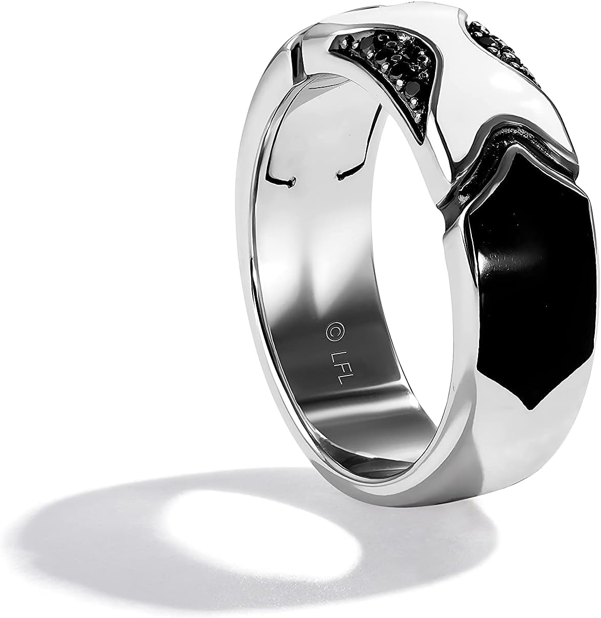 Jewelili Star Wars™ Fine Jewelry The Stormtrooper Ring for Women | Silver Band | Ceramic & Black Diamond Accent | Star Wars Gifts for Women | Jewelry with Gift Box
