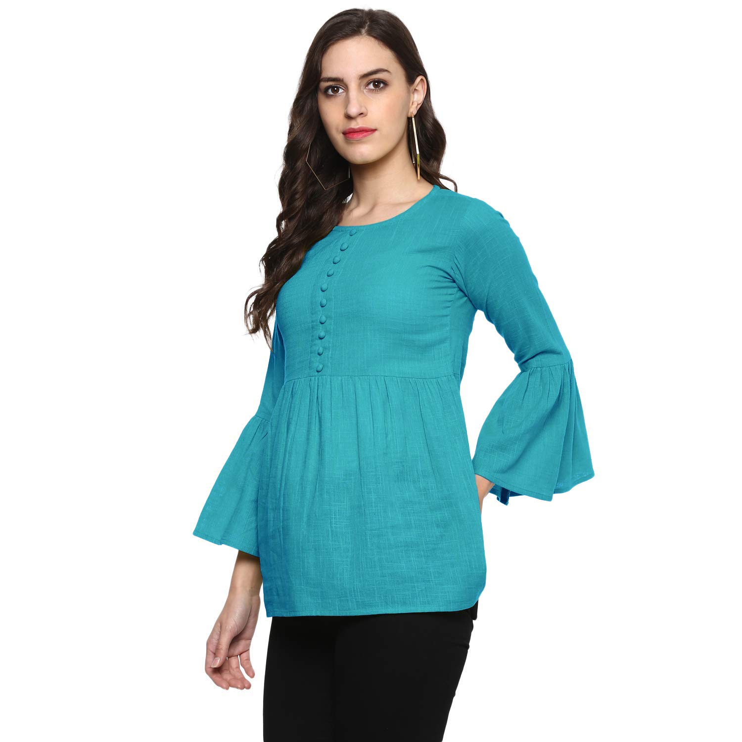 Elinekart Cotton Plain and Solid Bell Sleeve Short Top Tunic for Girls Women 2