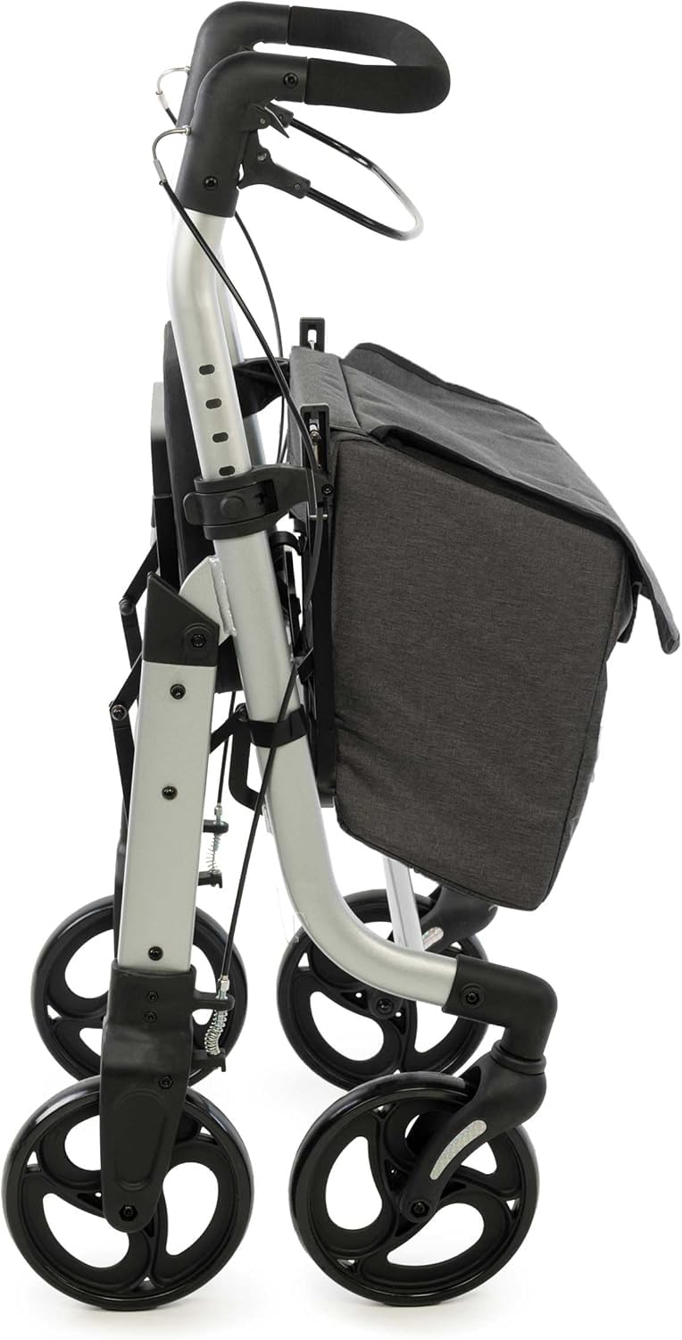 Carlett Andador con Asiento Plegable y Bolsa Extraíble, Producto Médico Homologado EU, Ruedas Grandes 20 cm, Freno de Parking y Manillar Regulable, Ideal para Interior y Exterior, Lett Walk, Negro