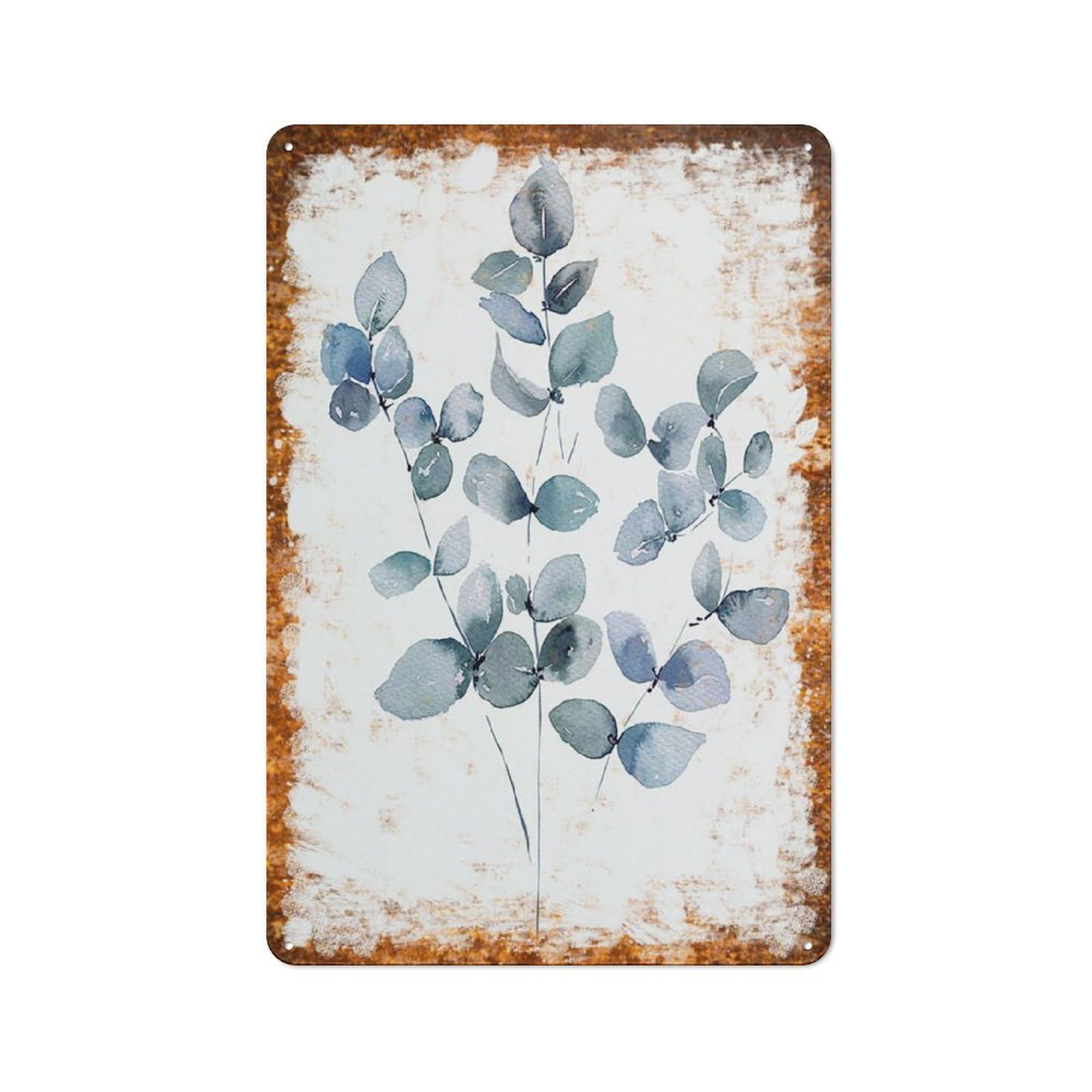 peiyeety Metal Tin Sign Eucalyptus Watercolor Pattern Vintage Rustic Wall Art Kitchen Bathroom Bedroom Living Room Cafe Farmhouse Entryway Office Garage Home Bar Laundry Room Porch Patio 8x12 Inch
