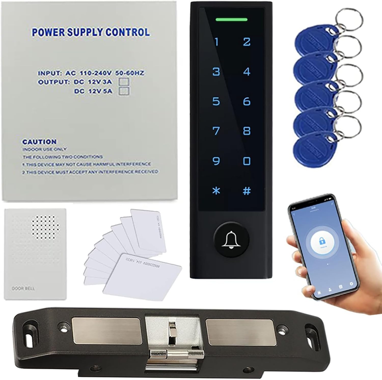 MENGQI-CONTROL WiFi Remote Manage IP66 Watreproof Access Control Keypad Electric Strike Push Rod Lock for Panic Bar Smart Phone App Remote ADD/Delete User