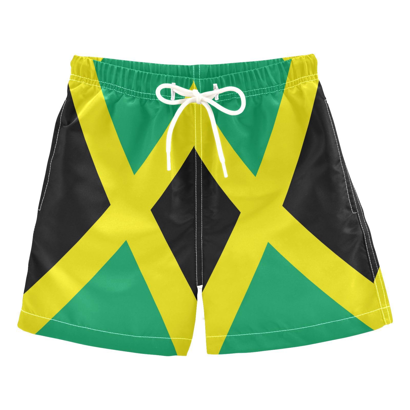 Jamaica Flag Boys Swim Trunks Summer Drawstring Toddler Swim Board Shorts Quick Dry Little Boys Bathing Suit Beach Hawaii Vacation 10 Years-12 Years Multicoloured