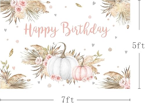 Miniatura 3 de MEHOFOND Telón de fondo de cumpleaños de calabaza bohemio de 7 x 5 pies para niñas y mujeres, Acción de Gracias, bohemio, feliz cumpleaños,