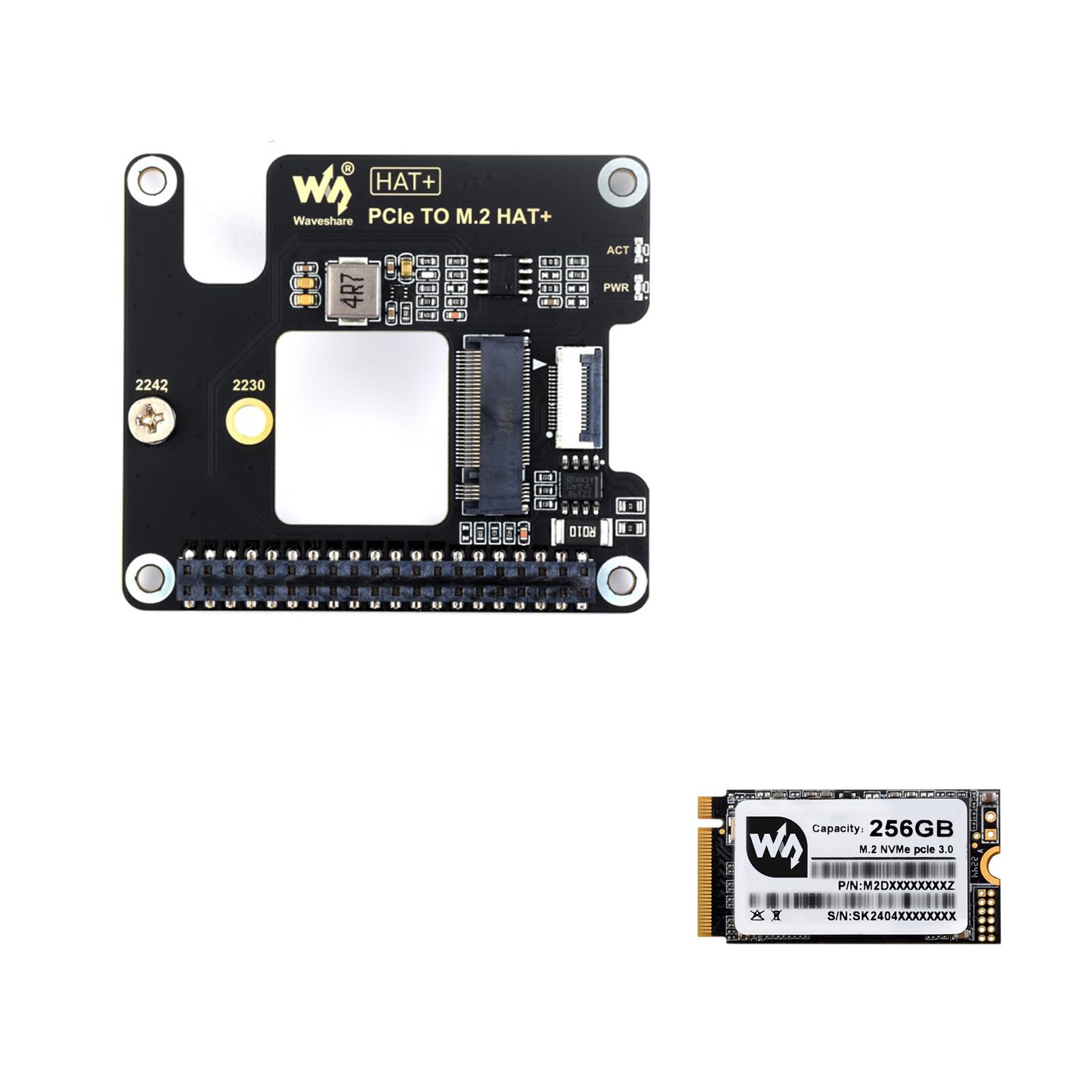 TUOPUONE PCIe To M.2 Adapter Compatible with Raspberry Pi 5 Supports NVMe Protocol M.2 Solid State Drive High-speed Reading/Writing HAT + Standard With SK-NVME 2242 256G Solid State Drive