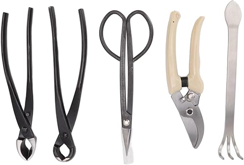 Juego de herramientas de bonsái de 5 piezas con tijeras de podar de acero al carbono, cortador de ramas, tijeras, rastrillo y alicates, kit de