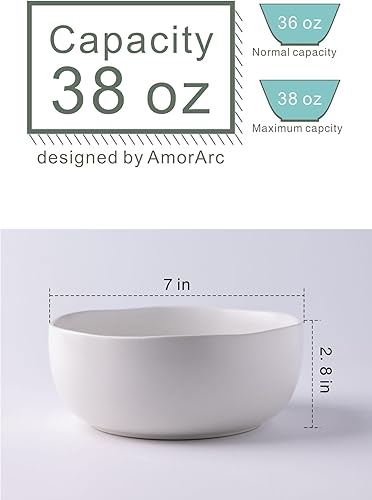 Miniatura 2 de AmorArc Juego de 2 cuencos de cerámica grandes de 38 onzas  Cuencos de cerámica blanco mate para servir, sopa, ensalada, ramen, avena, pasta,
