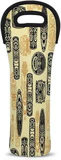 Hawaiian Tiki Pattern Wine Carrier Tote Bag 750ML Insulated Neoprene Wine Bag Tote Holder Covers Beer Champagne Bottle Protective Travel Or Gift Bag