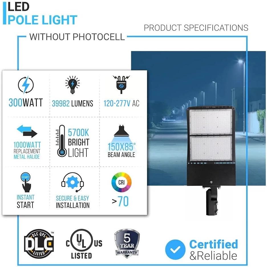 Buy LED Pole Light Heads 300 Watt Black 5700K 42000LM Adjustable Mount