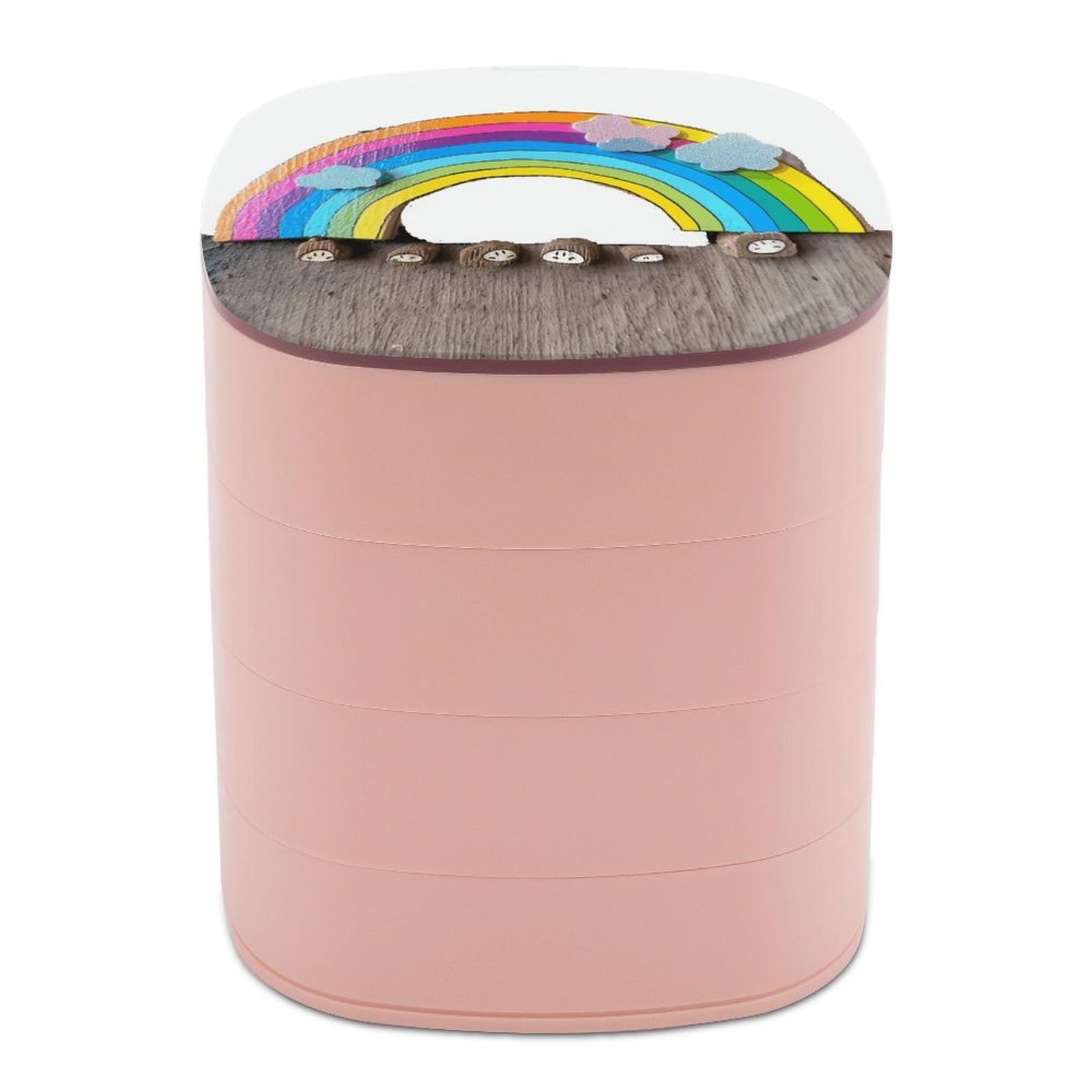 Boîte à bijoux rotative et compacte pour coiffeuse avec imprimé arc-en-ciel