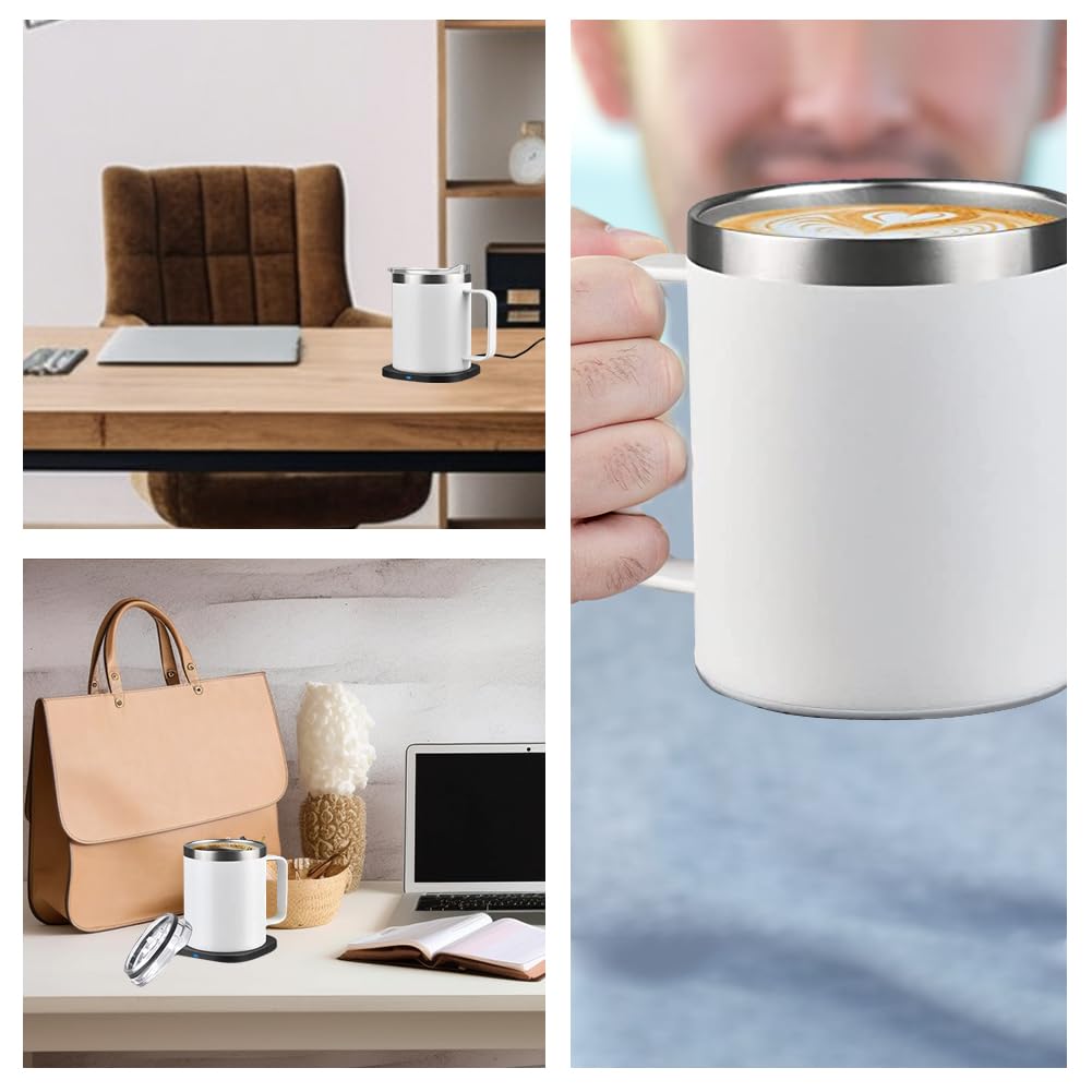Juego de calentador inteligente de tazas de café y taza con autocalentamiento de apagado automático para café, té, leche, control de temperatura, calentador de tazas para escritorio, hogar, oficina
