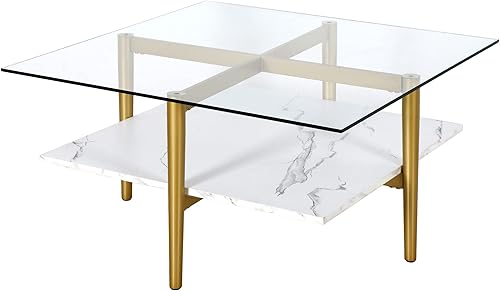 Miniatura 100 de Otto - Mesa de centro redonda de 36 pulgadas de ancho con estante MDF en latón/laca blanca Latón/blanco.,Oro/Nog,Bronce ennegrecido/mármol