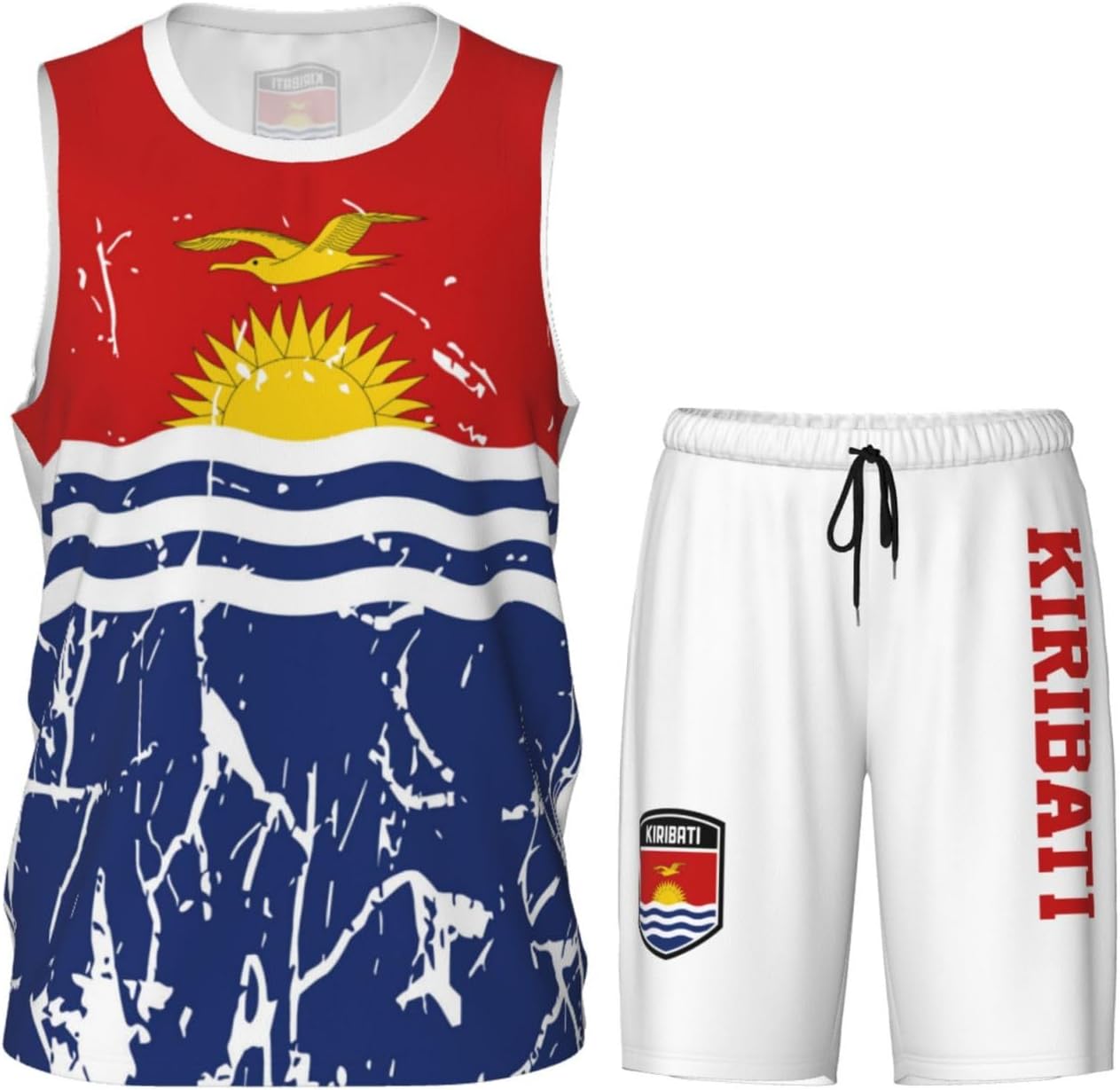 Kiribati Flag Grain (4) Basketball Jersey Uniform Suit for Men Adults Training Athletic Set