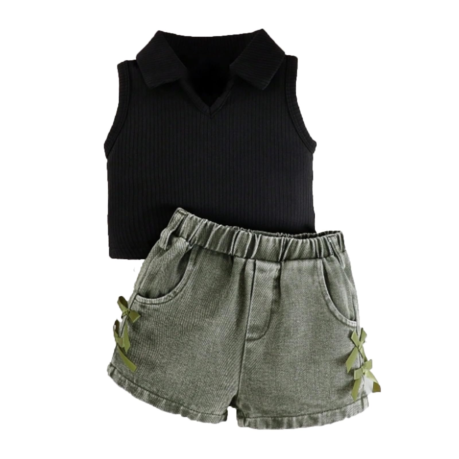 Ropa para Niña Recién Nacida Top Camisa de Sin Mangas y Pantalones Cortos Vaqueros Conjunto Traje de Verano para Bebé — view 9