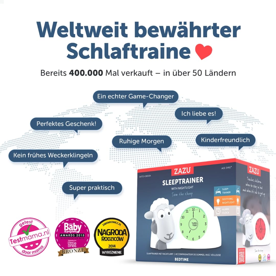ZAZU Sam The Lamb Uhr – Schlafcoach Uhr und Nachtlicht für Kinder | Bringt Ihrem Kind mit visuellen Indikatoren bei, wann es aufwachen soll | Einstellbare Helligkeit | Automatische Abschaltung (Sage)
