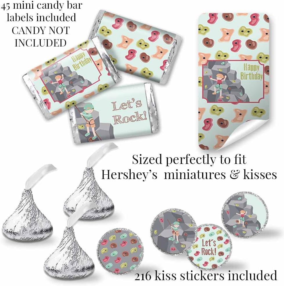 Deluxe Rock Climbing Birthday Party Bundle Includes 20 each of Invitations & Thank You Cards with Envelopes + 2 Different Sizes of Stickers, Mini Candy Bar Wrappers, & Water Bottle Labels!