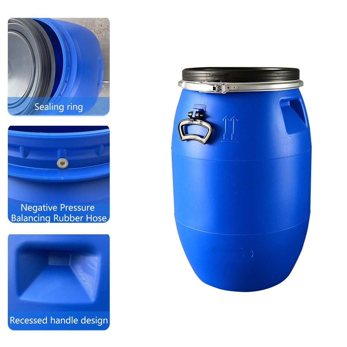 Fusto in plastica con coperchio, grande fusto blu in plastica, contenitore industriale a tenuta stagna per spedizioni, uso industriale e raccolta di acqua piovana.(30L)