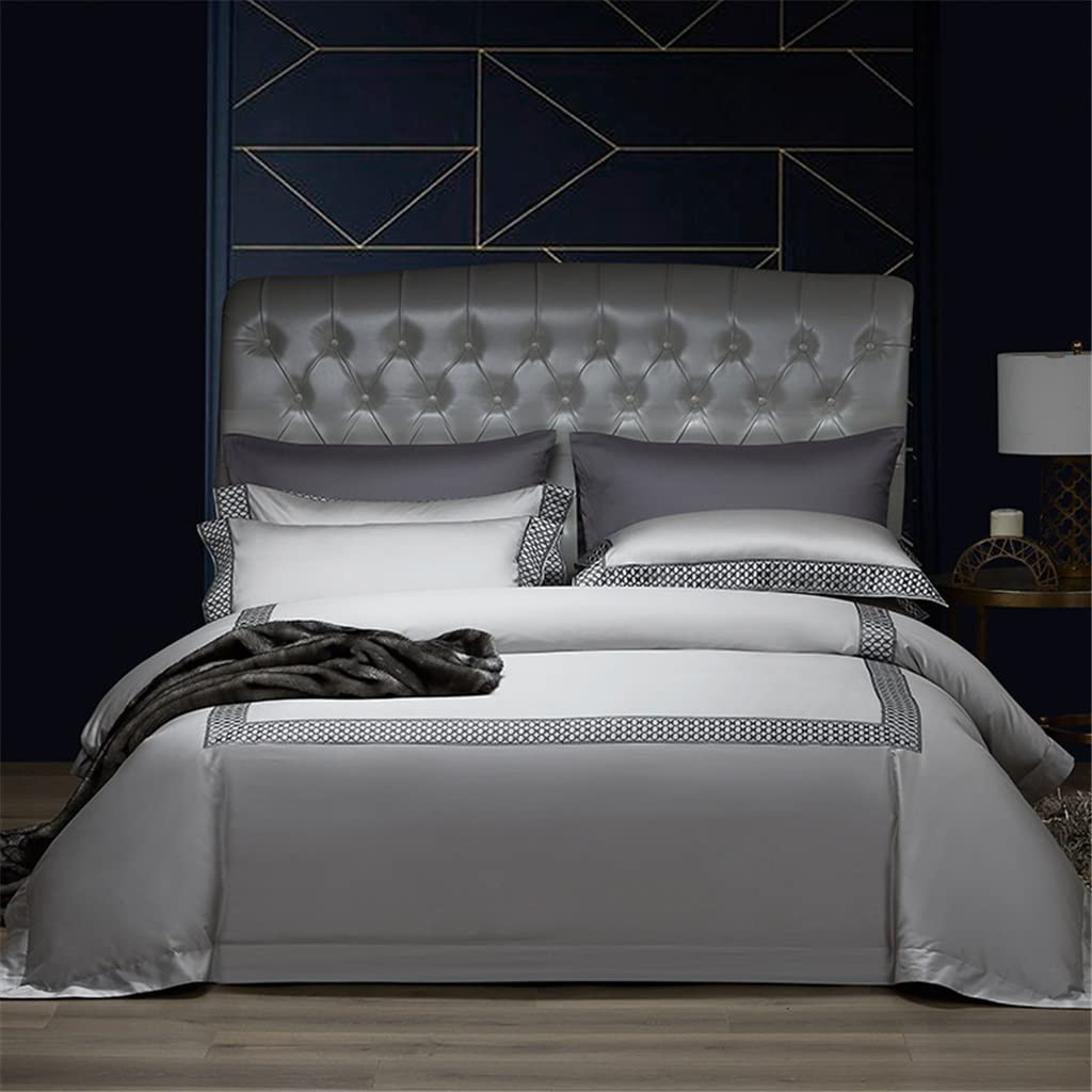 Sbcgfy Grey Cotton Bedding Set King Queen Size Bed Set Duvet Cover Bedsheet Set Bed Linings,-King Size 4Pcs
