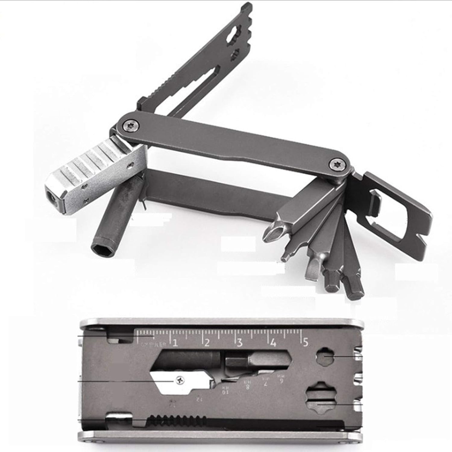 Multifunctional 17 in 1 Small Tool Steel Bicycle Tool Portable Multifunctional Tool Repair Bicycle Accessories with LED Light,