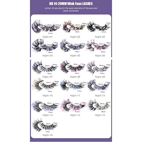 Miniatura 4 de Pestañas dramáticas con purpurina, 1 par de pestañas postizas esponjosas de colores de 0.55 a 0.78 pulgadas, pestañas postizas rizadas de volumen
