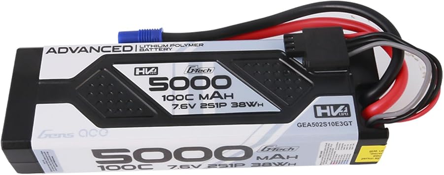 Gens ace G-Tech High Voltage 7.6V 5000mAh 100C 2S Lipo Battery HardCase with EC3 Plug
