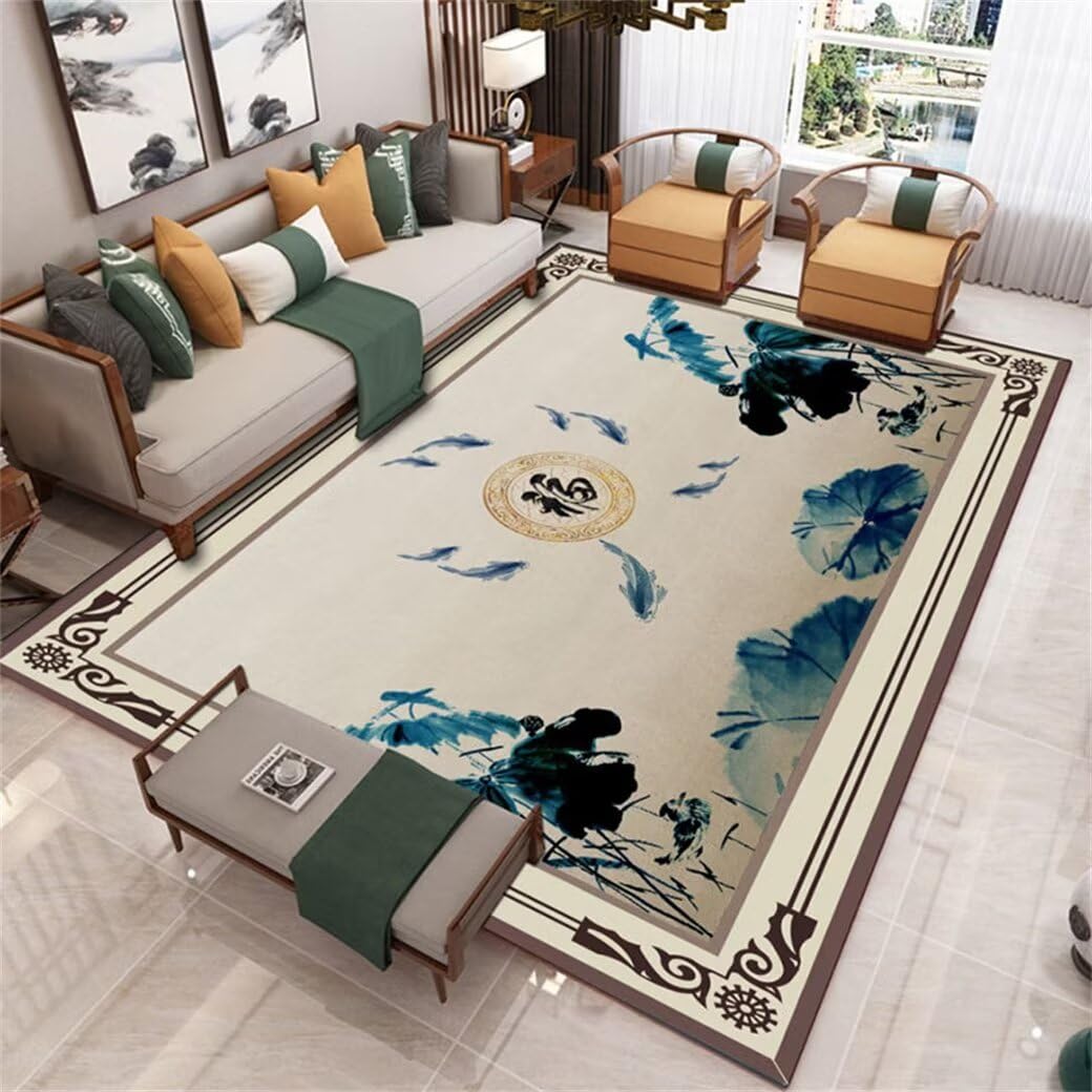 Tapis chambre garçon adolescent bleu 120x120cm à motif imprimé