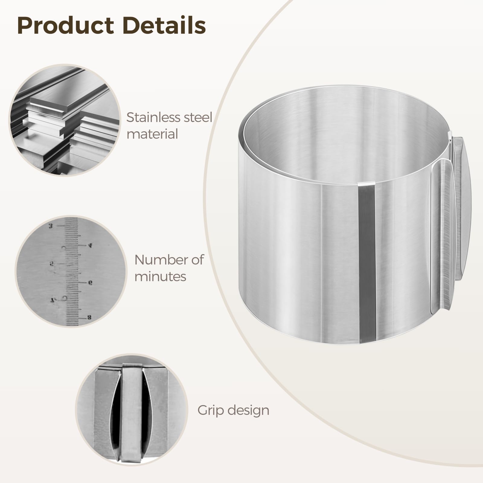 Set di 3 anelli regolabili per torte, in acciaio inossidabile, 2.4 in / 6 cm, 3.1 in / 8 cm, 5.9 in / 15 cm di altezza, larghezza regolabile per torte multistrato, facili da pulire, per panettieri