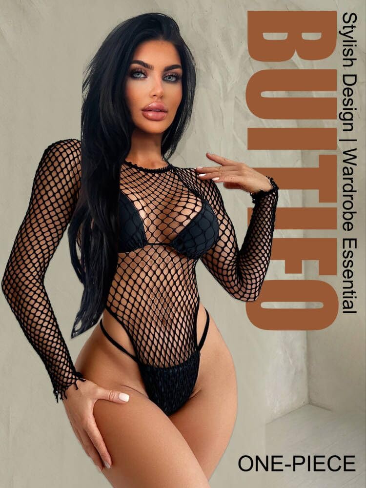 Buitifo Woman Bodysuit One Piece Babydoll Mesh Top Shirts Lingerie Bodys Rave Outfits(Black2,M)