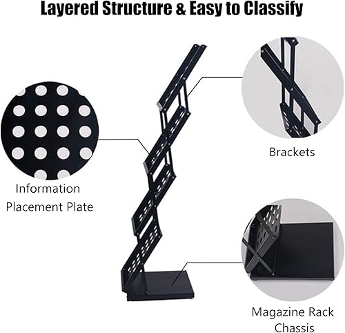 Miniatura 7 de Revistero Estante de exhibición de revistas de metal, soporte plegable para folletos con 4 bolsillos con bolsa de transporte, organizador de